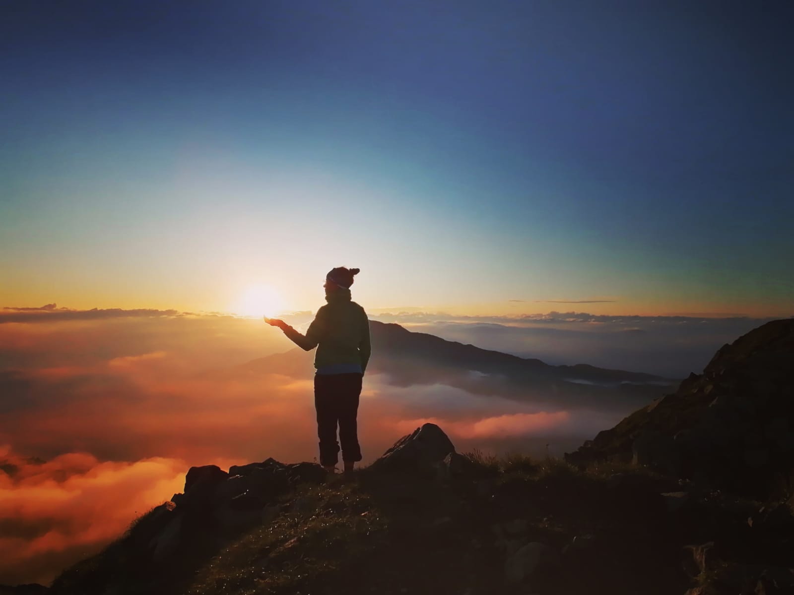 Sunrise on the mountain summit in South Tyrol